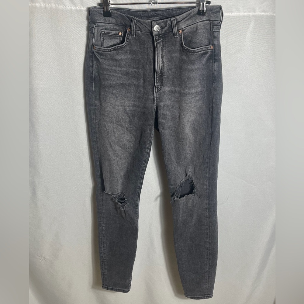 &Denim Super Skinny High Waist Gray Distressed Ankle Jeans Size US 8